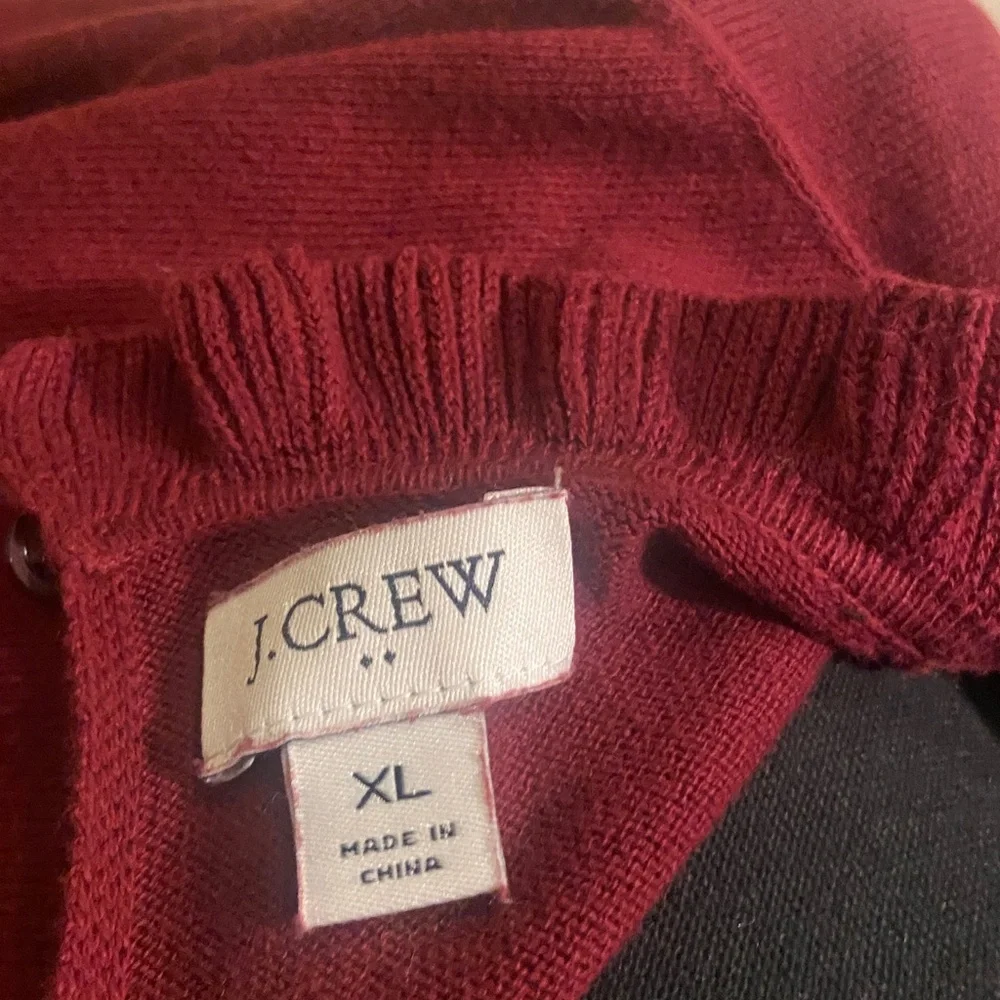 J. Crew burgundy frill neck cotton sweater, size XL - Picture 3 of 3